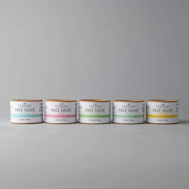 Face Salve Bundle 5-Pack ($85 Value)-J&L Naturals-Biodegradable,Cedarwood,Clove,Face,Lavender,Men's,Non-CBD,Rose Geranium,Salves,Sets,Tea Tree,Ylang Ylang